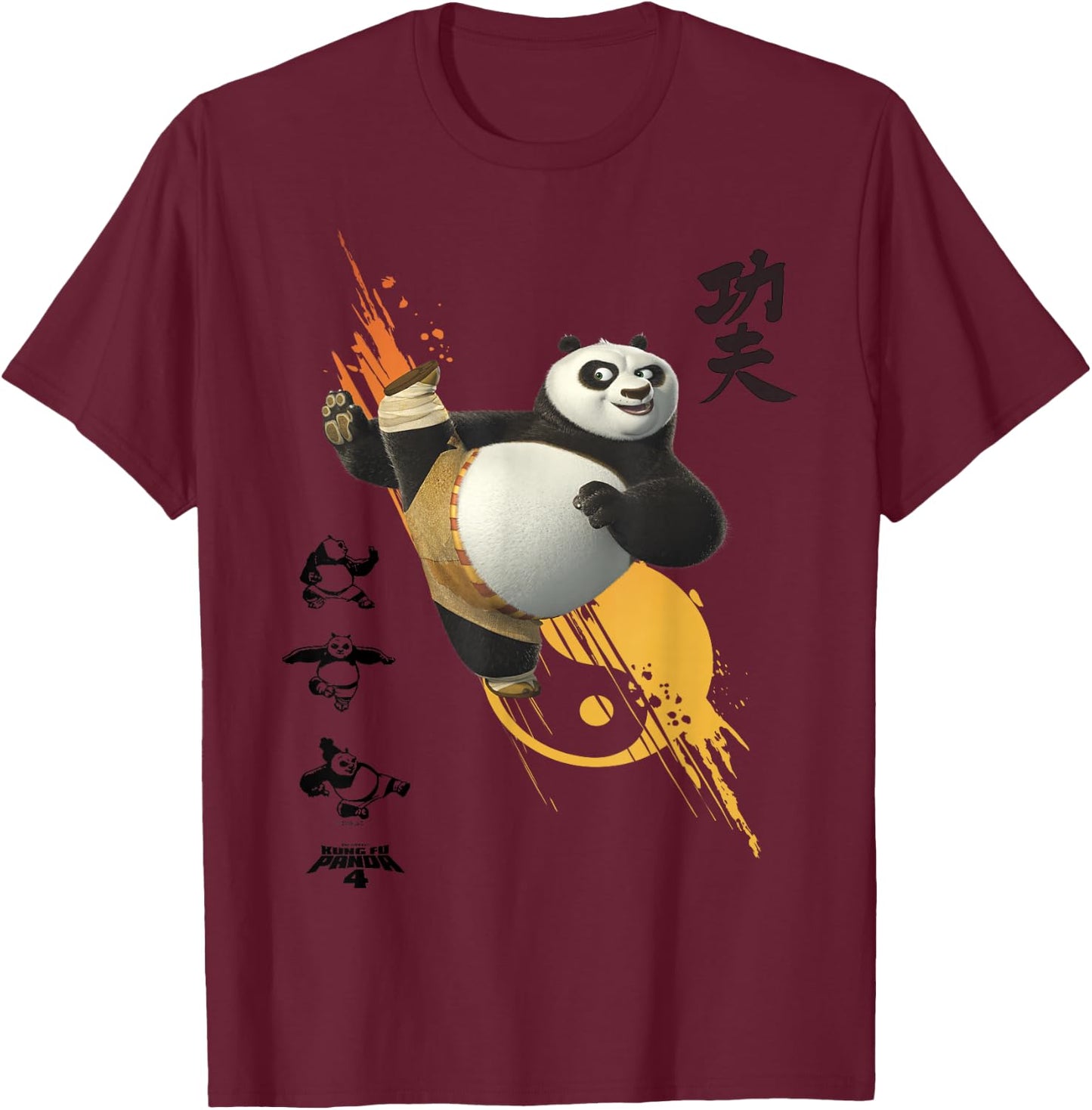 DreamWorks Kung Fu Panda 4 Po Flying Kick , gray T-Shirt - T-Shirt | Maroon