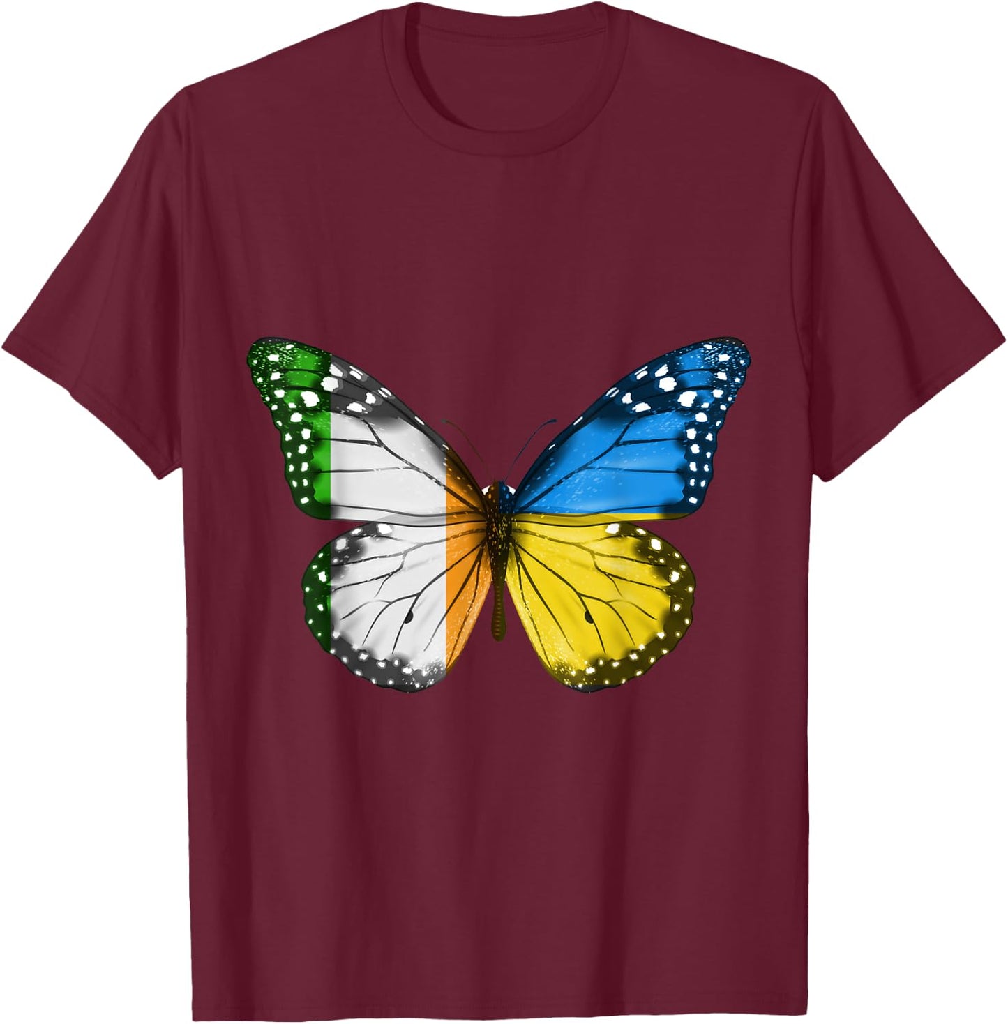 Irish Ukrainian Flag Butterfly Ireland Ukraine T-Shirt - T-Shirt | Maroon