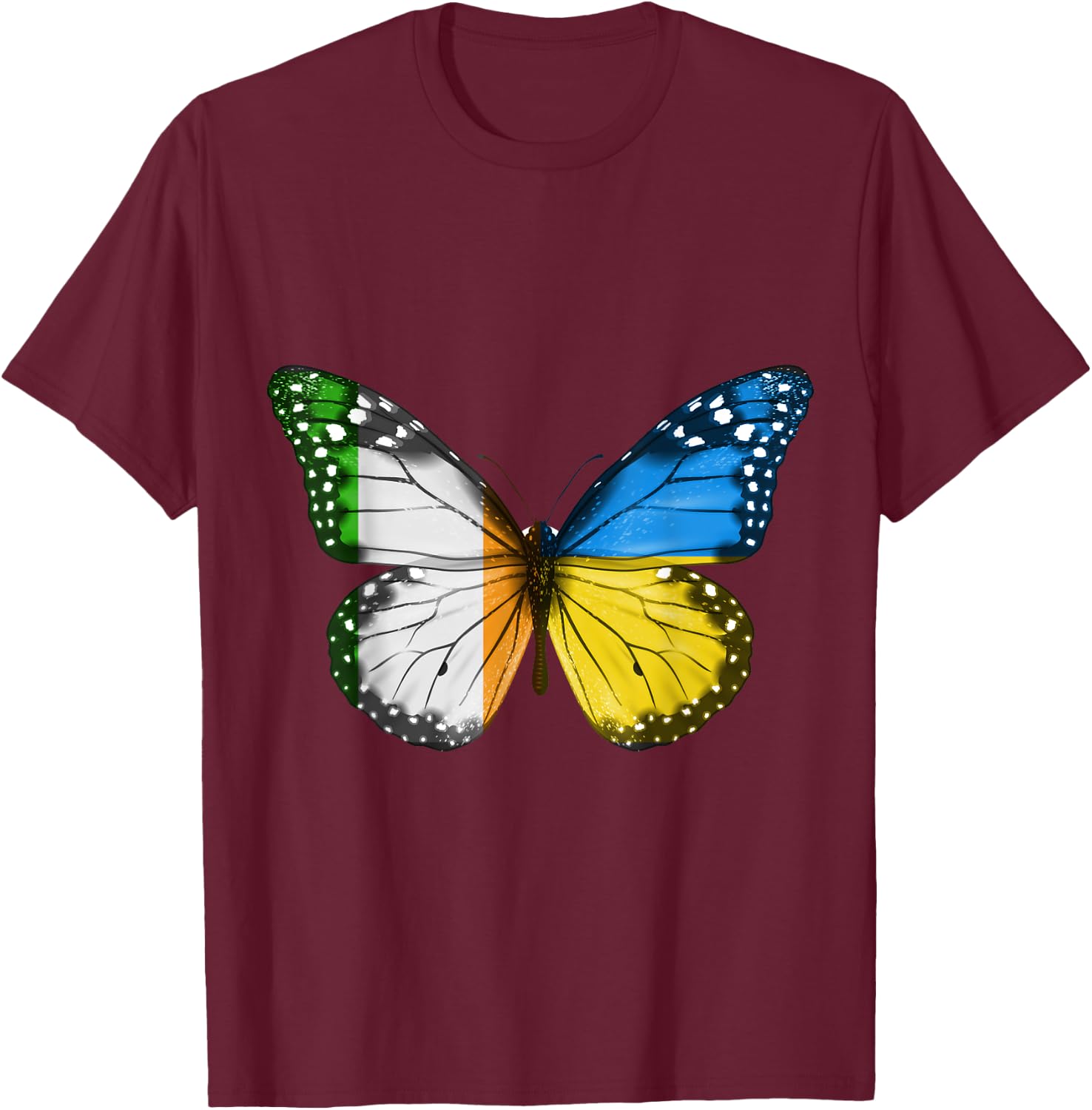Irish Ukrainian Flag Butterfly Ireland Ukraine T-Shirt - T-Shirt | Maroon