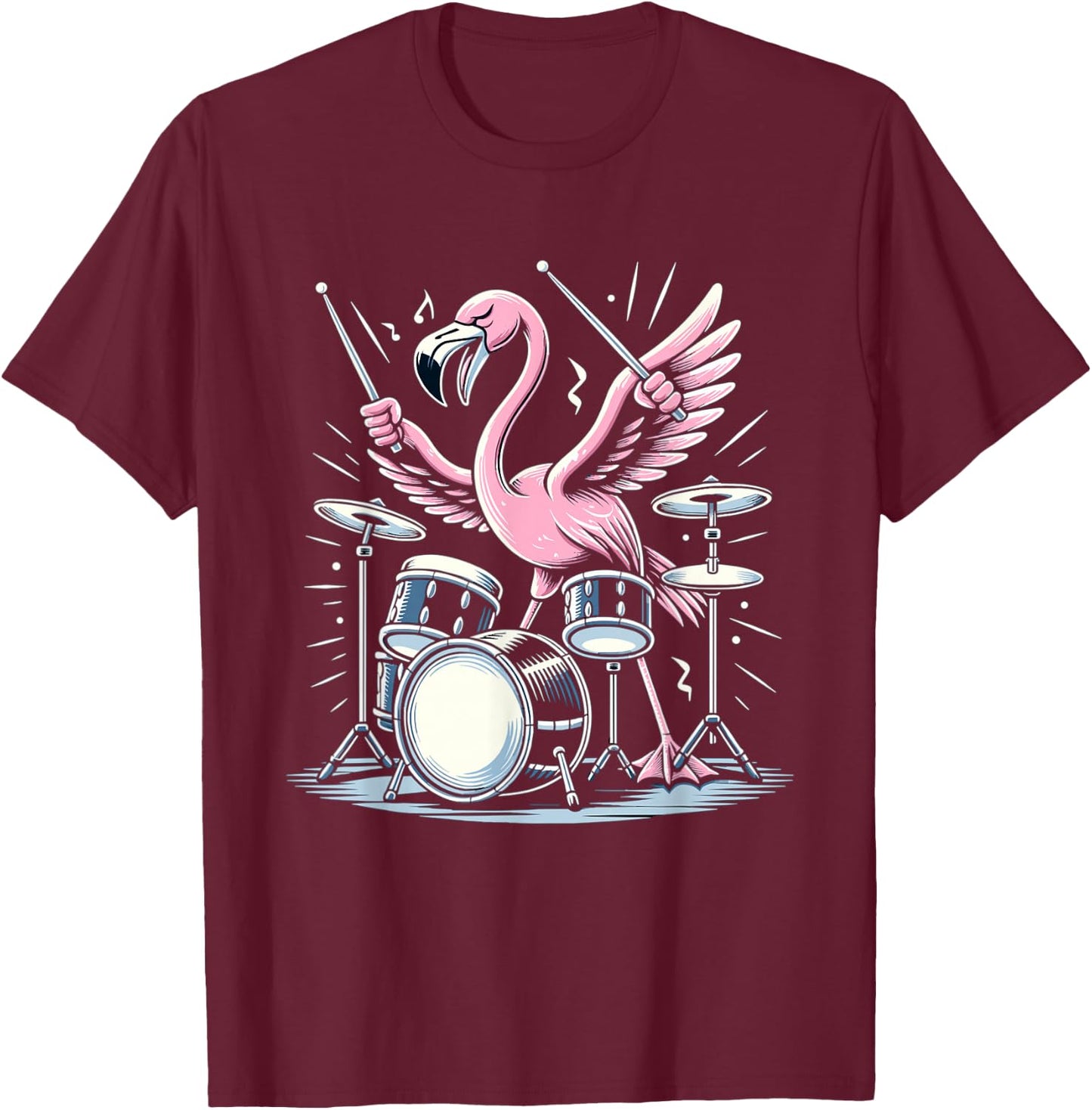 Drummer Flamingo Drumming Player Playing Drums Drumset T-Shirt - T-Shirt | Maroon