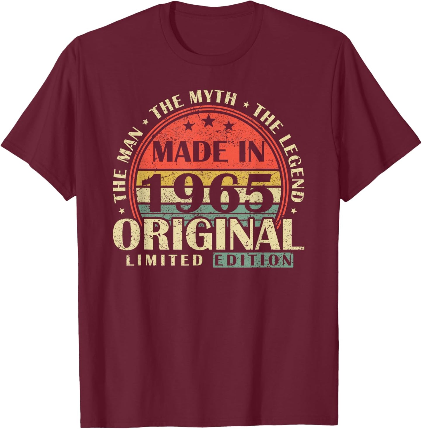 1965 Vintage Anniversary Retro Limited Edition Man Woman , Black, S T-Shirt - T-Shirt | Maroon