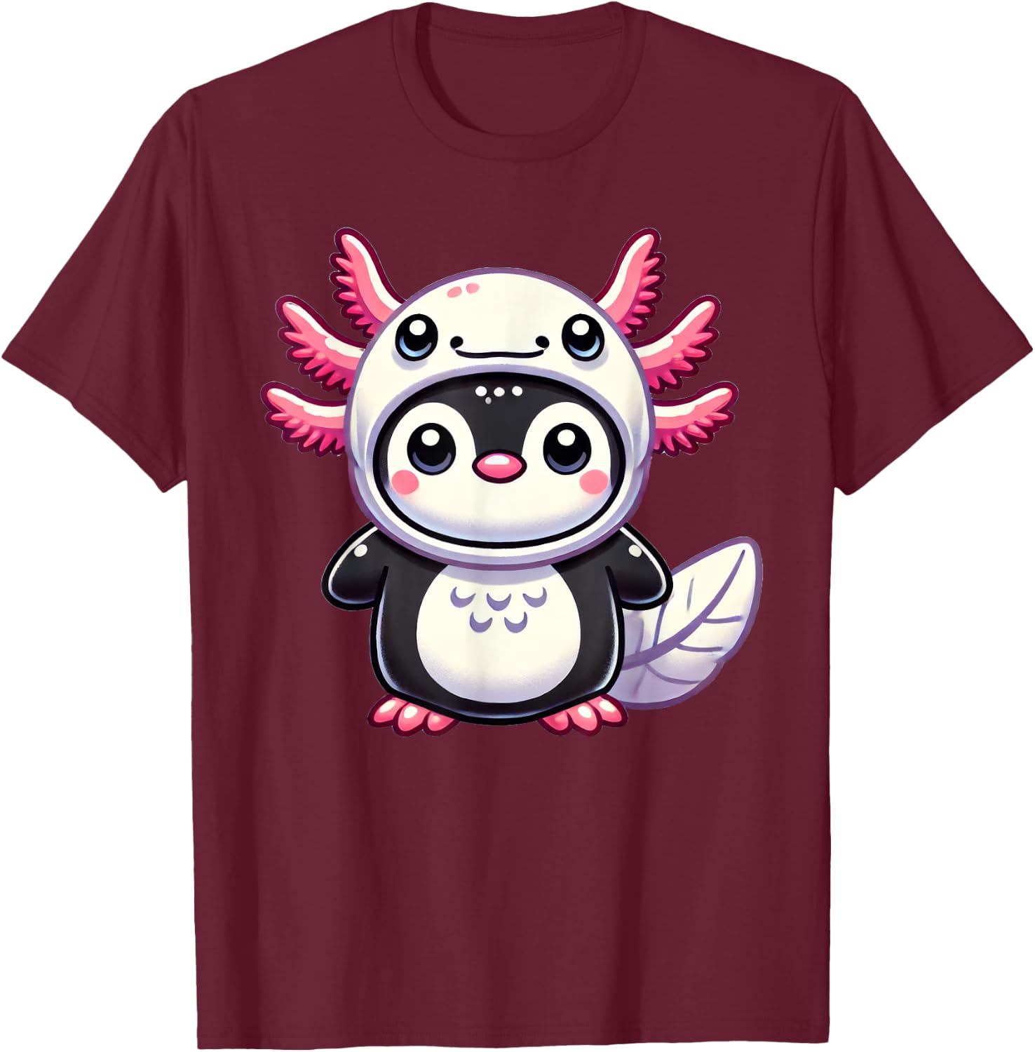 Kawaii Penguin Axolotl Costume T-Shirt - T-Shirt | Maroon