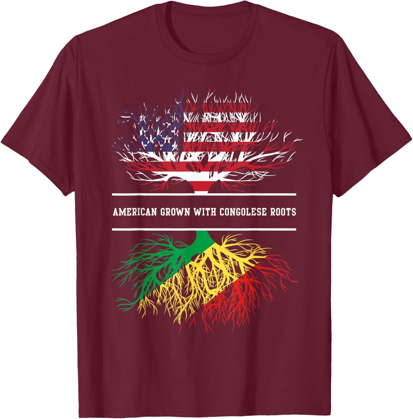 American Grown With Congolese Roots - Congo-Brazzaville Flag T-Shirt - T-Shirt | Maroon