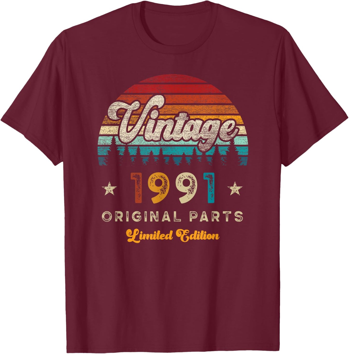 Vintage 1991 Birthday 34 Years Old Limited Edition T-Shirt - T-Shirt | Maroon