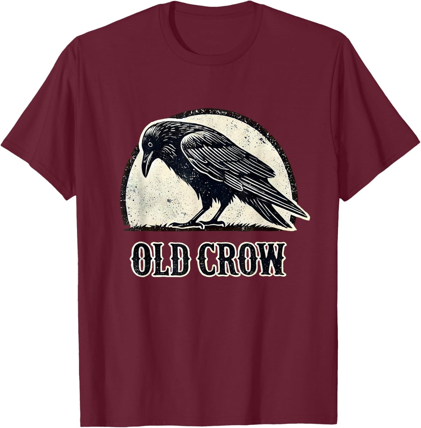 Old Crow Graphic , Small, Black T-Shirt - T-Shirt | Maroon