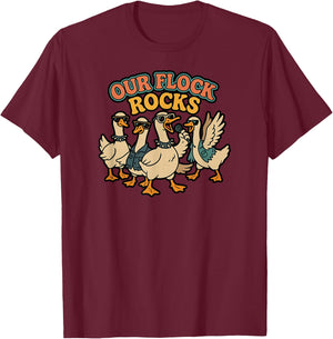 Our Flock Rocks, Punk Geese, Bird Group Vacation Fun T-Shirt - T-Shirt | Maroon
