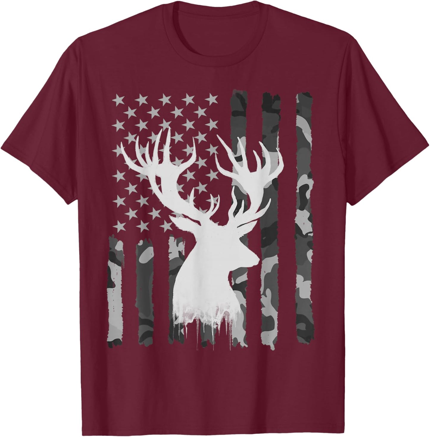 Funny Camouflage USA Flag Whitetail Buck Deer Hunting Lovers T-Shirt - T-Shirt | Maroon