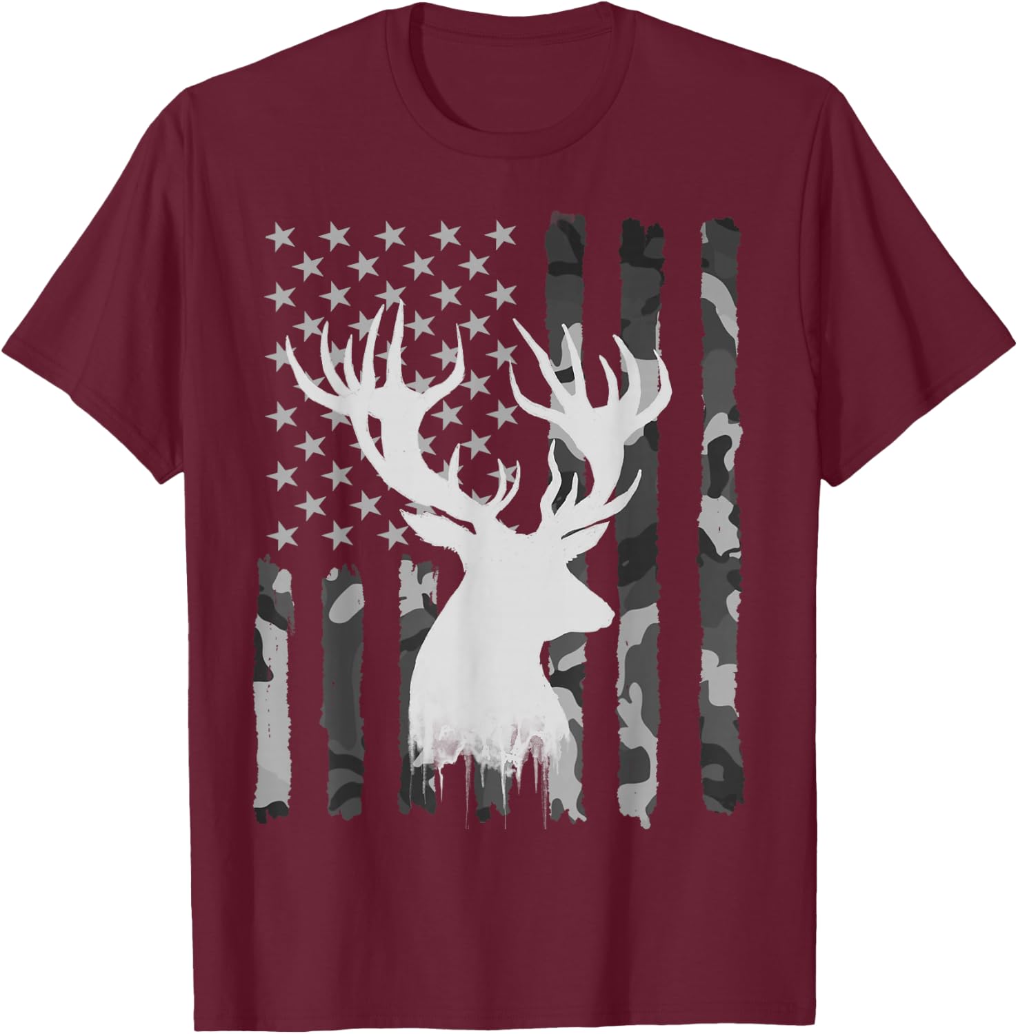 Funny Camouflage USA Flag Whitetail Buck Deer Hunting Lovers T-Shirt - T-Shirt | Maroon