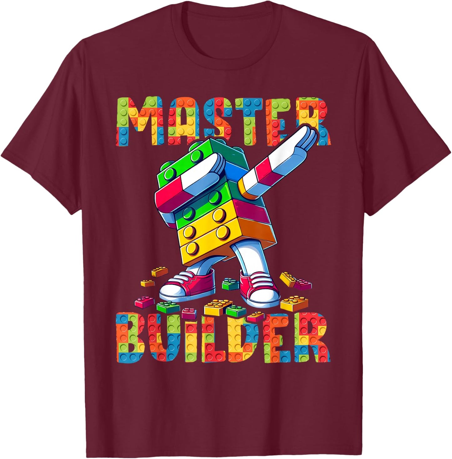 Master Builder Dabbing Blocks Bricks Building Kids Boys Fun T-Shirt - T-Shirt | Maroon