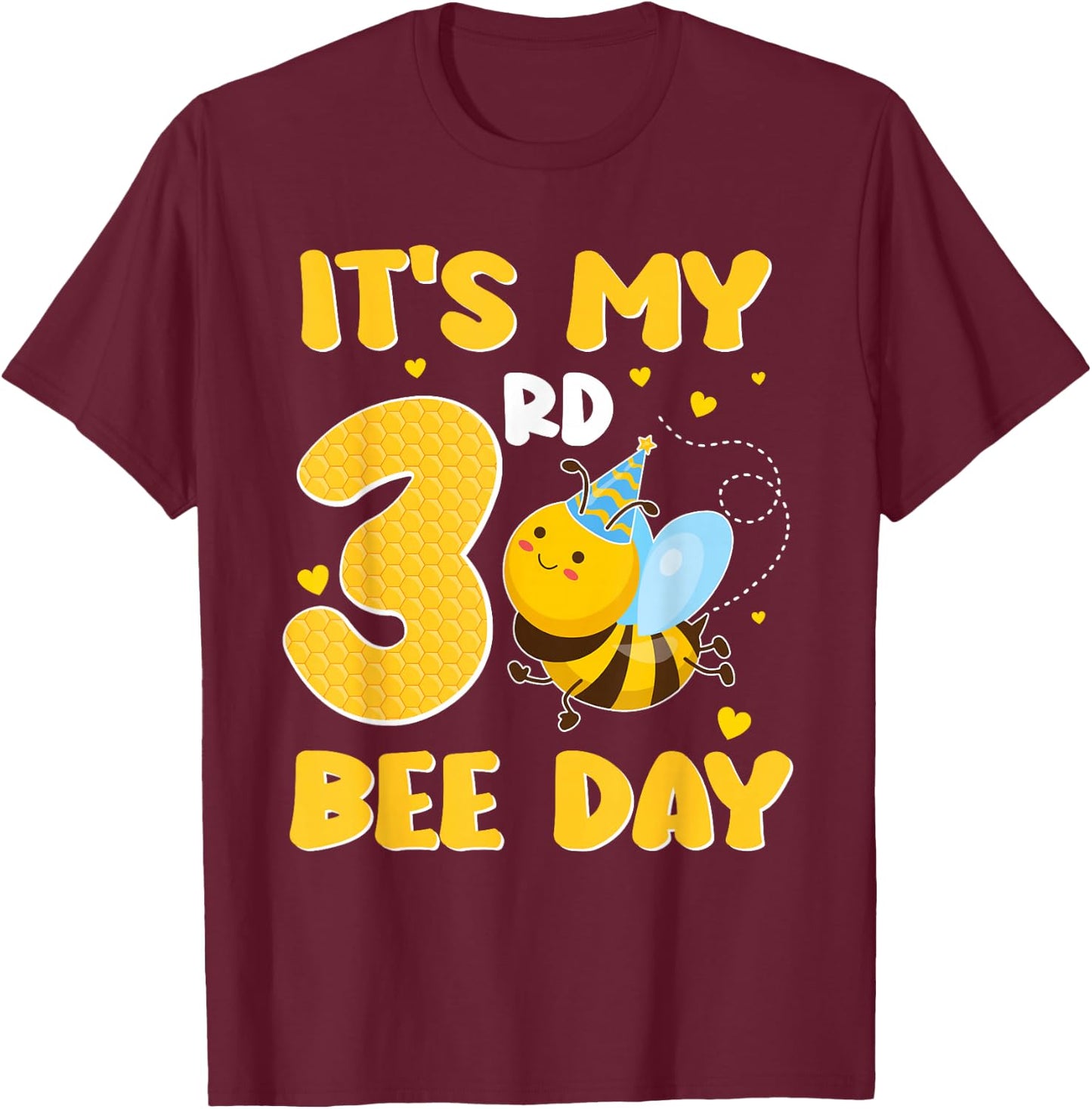 It's My 3 Year Old Birthday Bee Day 3rd Party T-Shirt - T-Shirt | Maroon
