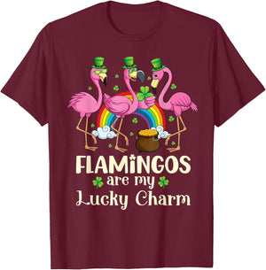 Flamingos Are My Lucky Charm St Patrick's Day Shenanigan T-Shirt - T-Shirt | Maroon