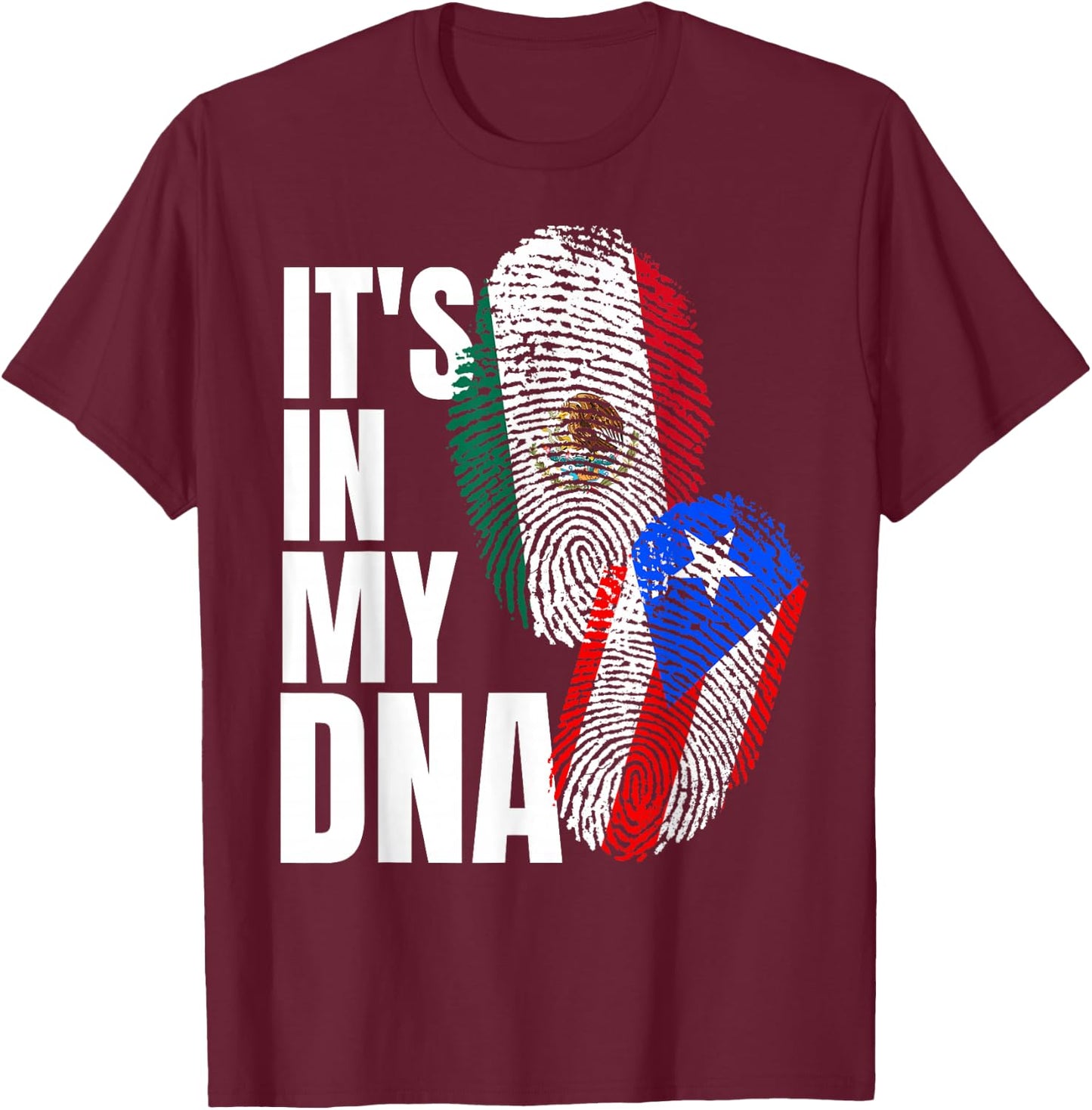 Mexican and Puerto Rican DNA Mix Flag Heritage T-Shirt - T-Shirt | Maroon