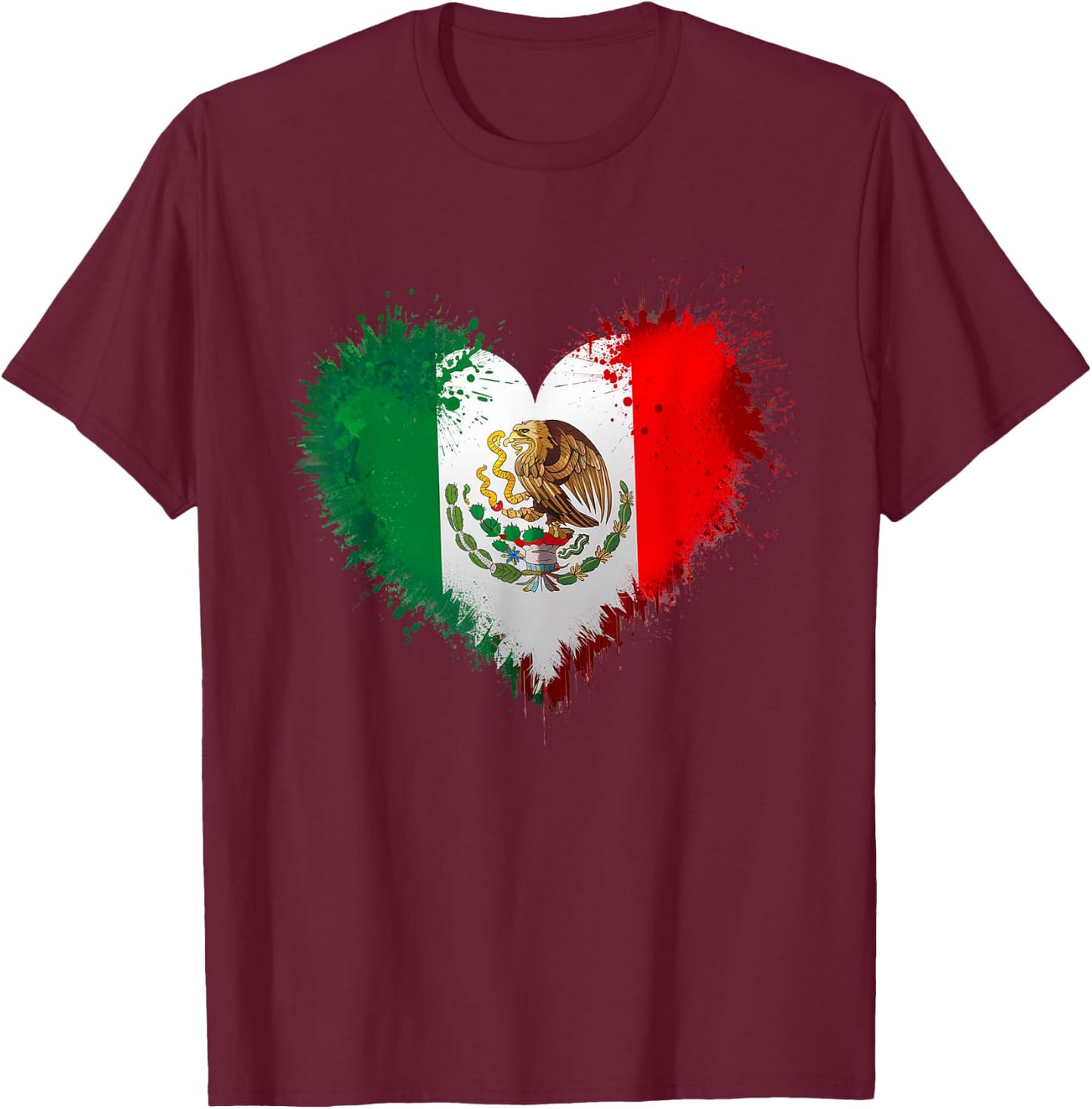 Mexico City Mexican Flag Heart - Independence Day Of Mexico T-Shirt - T-Shirt | Maroon