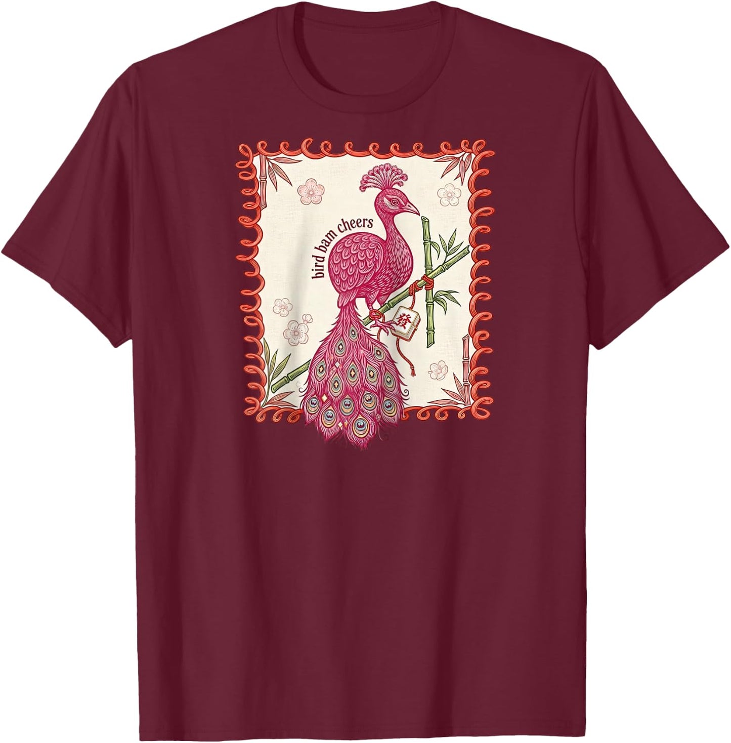 Mahjong Bird Bam Cheers Preppy for Mahjong Lover Gamer Girly Raglan Baseball T-Shirt - T-Shirt | Maroon