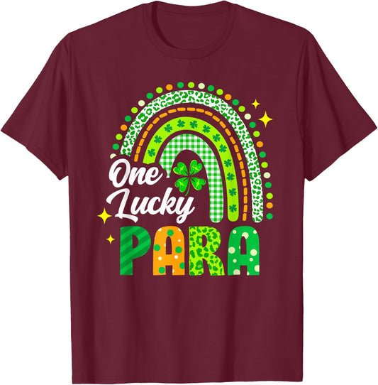 One Lucky Para St Patrick's Day Rainbow Leopard Shamrock T-Shirt - T-Shirt | Maroon