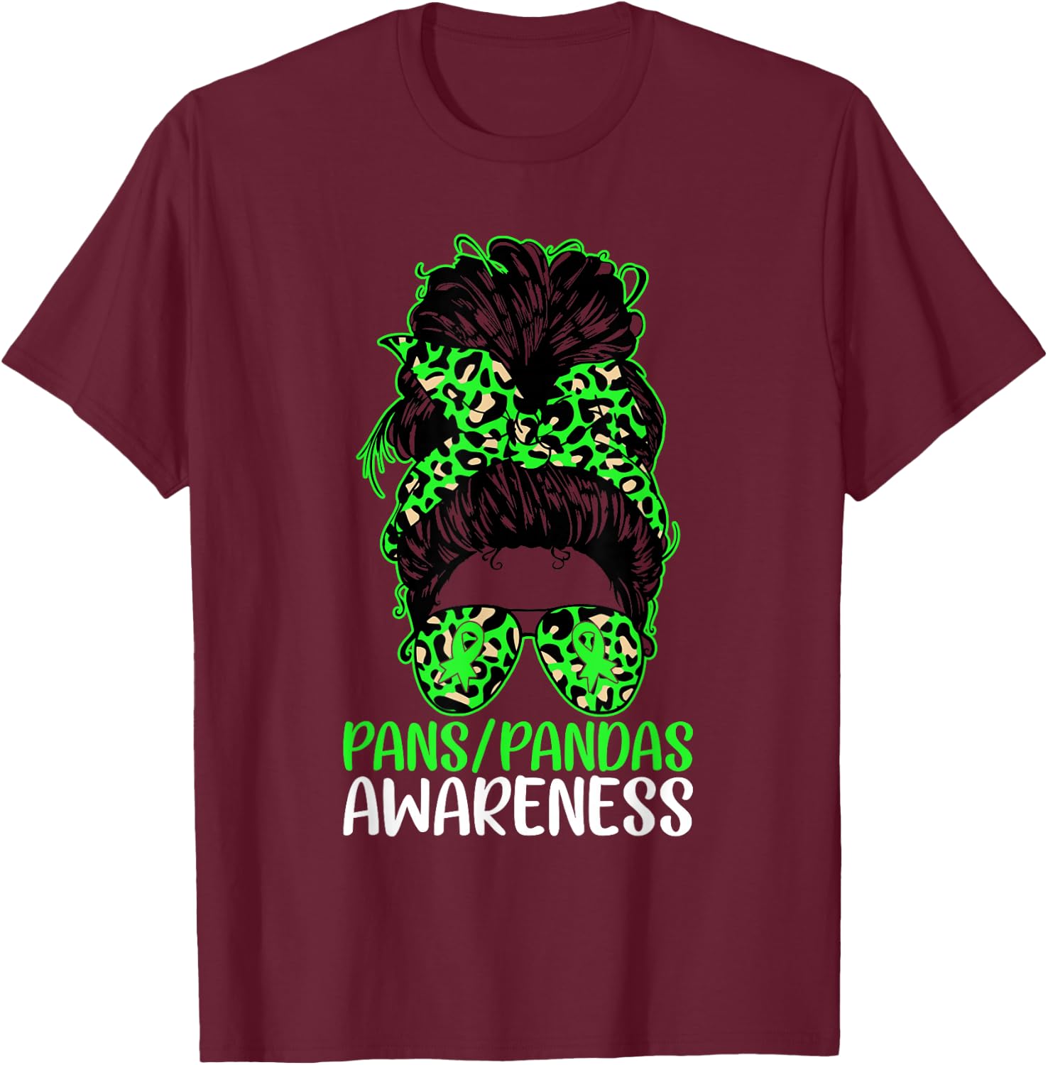 PANS-PANDAS Awareness Messy Bun PANS-PANDAS Awareness T-Shirt - T-Shirt | Maroon