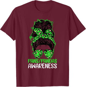 PANS-PANDAS Awareness Messy Bun PANS-PANDAS Awareness T-Shirt - T-Shirt | Maroon