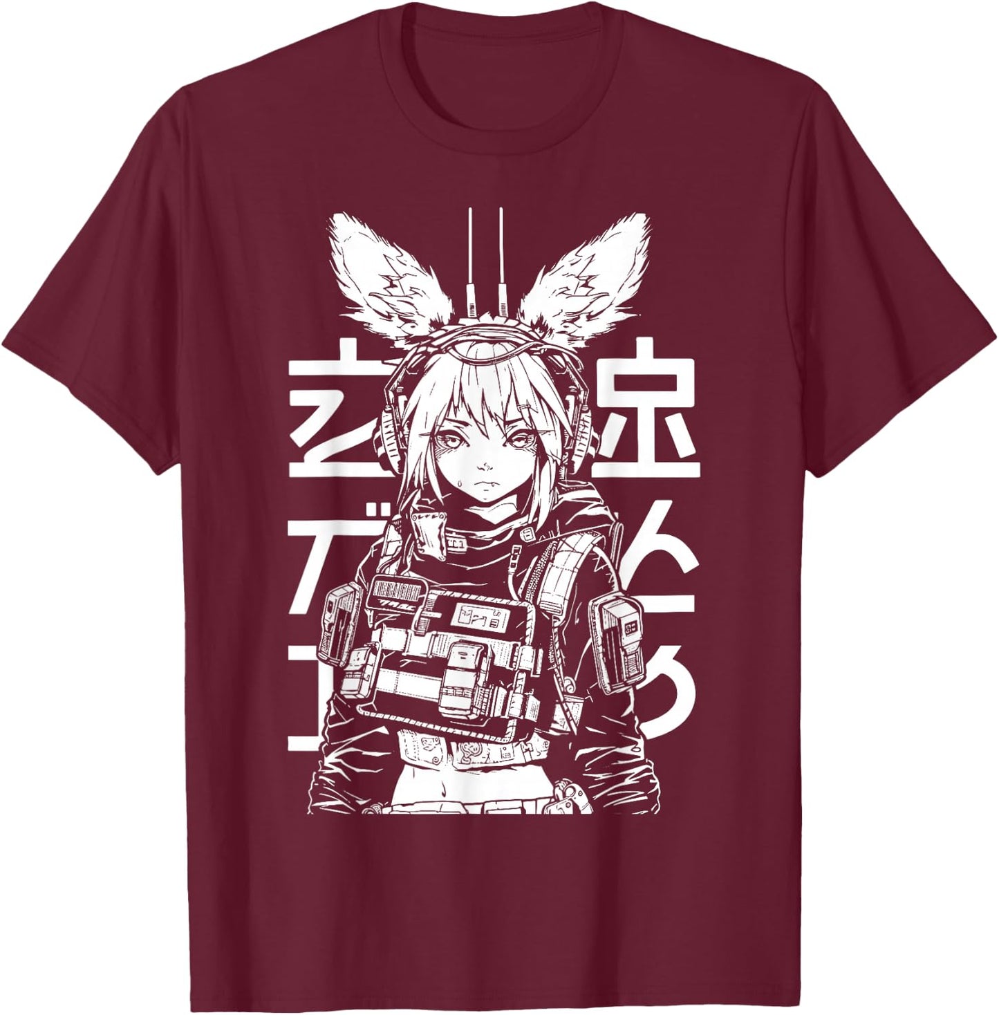 Anime Manga Punk Bunny Girl | Cyberpunk Japanese Harajuku T-Shirt - T-Shirt | Maroon
