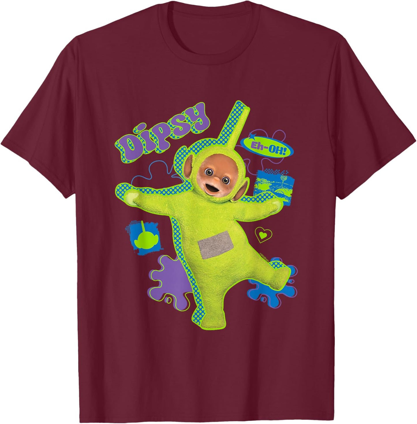 Teletubbies Dipsy Green Neon Retro T-Shirt - T-Shirt | Maroon