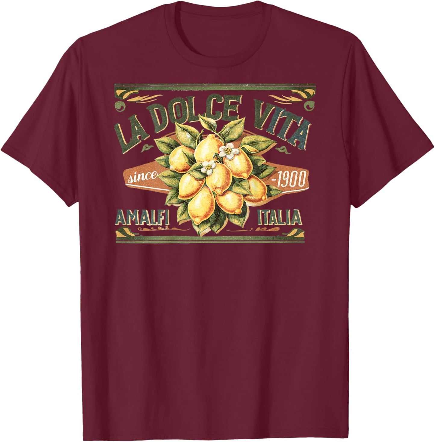 La Dolce Vita – Amalfi Italia Vintage Lemon Label Since 1900 T-Shirt - T-Shirt | Maroon
