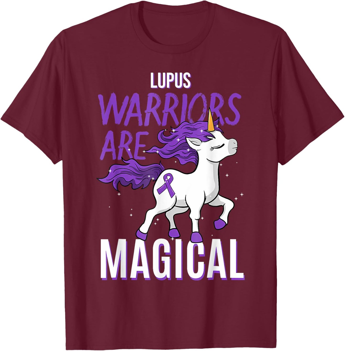 Lupus Awareness Warrior Unicorn Sicca Gift T-Shirt - T-Shirt | Maroon