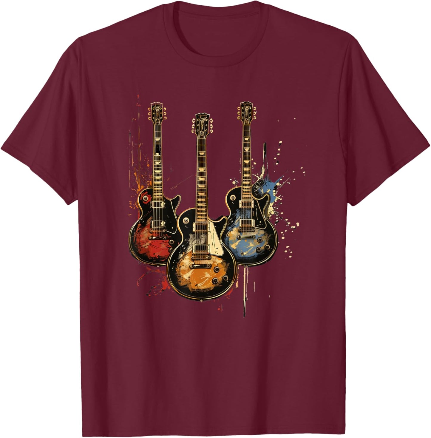 Vintage 3 Guitar Spray Paint Design T-Shirt - T-Shirt | Maroon