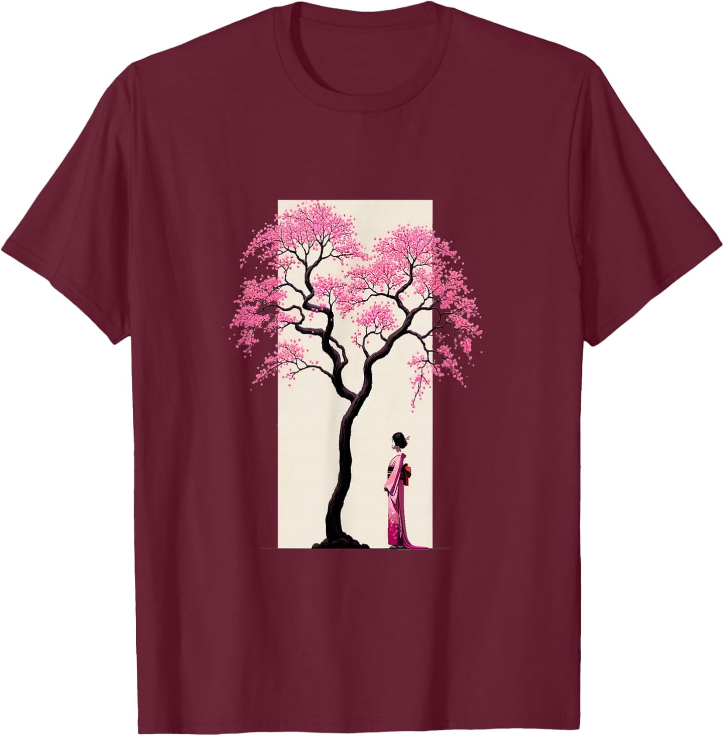 Vintage Japanese Cherry Blossom Shape Sweater , Black, S T-Shirt - T-Shirt | Maroon