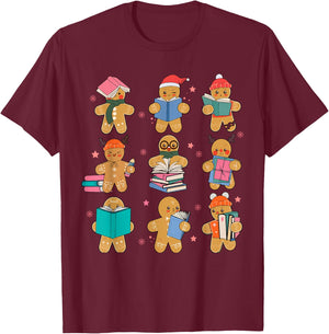 Gingerbreads Christmas Teacher Team Gingerbread Book Reading T-Shirt - T-Shirt | Maroon