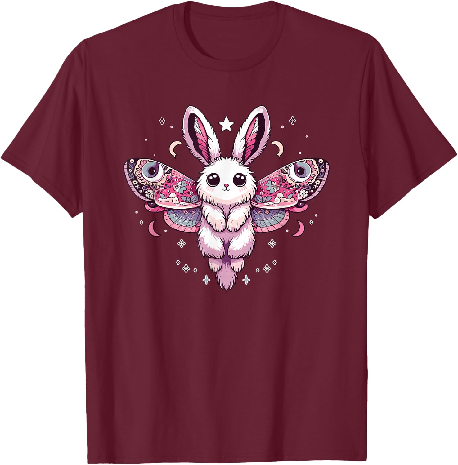 Kawaii Pastel Goth Cute Creepy Bunny Moth T-Shirt - T-Shirt | Maroon