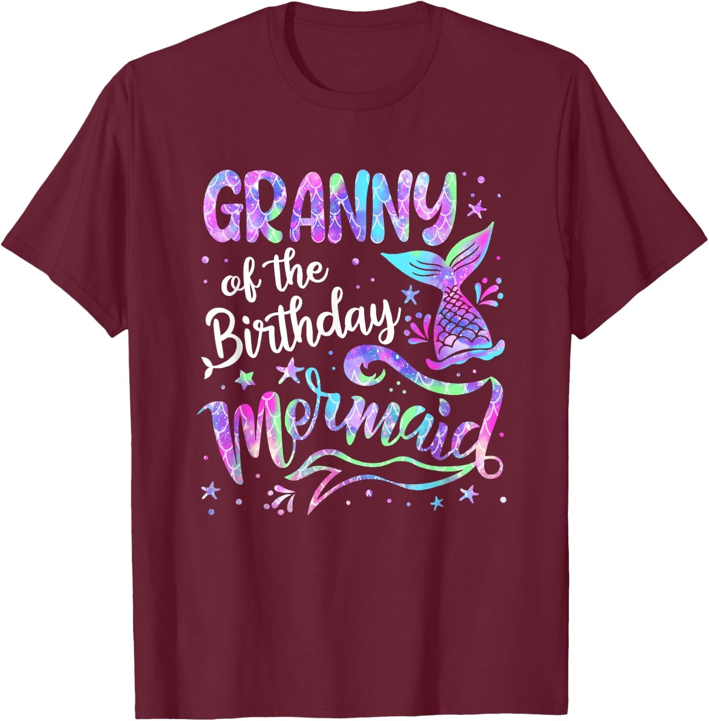 Granny Of The Birthday Mermaid Family Matching Birthday T-Shirt - T-Shirt | Maroon