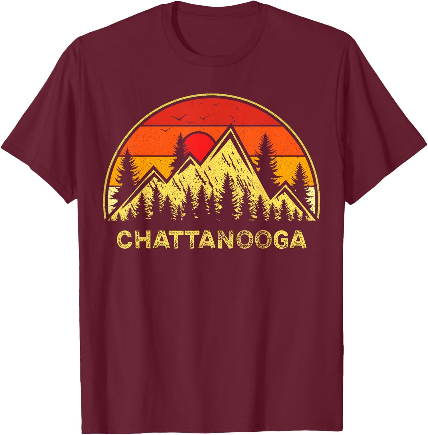 Chattanooga Tennessee Souvenirs Apparel Co. Vintage Tennessee Hiking Mountains - Blue, -Adult, Short Sleeve, Classic Fit, Small T-Shirt - T-Shirt | Maroon