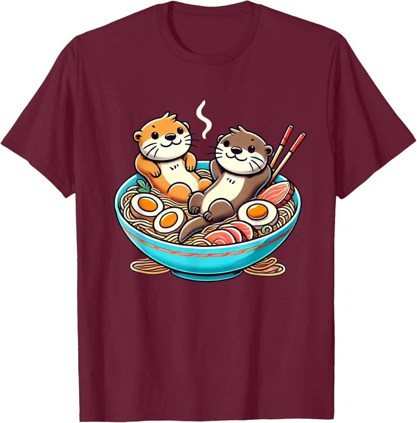 Kawaii Otter Shirt Japanese Ramen noodles Soup Otter Lover T-Shirt - T-Shirt | Maroon