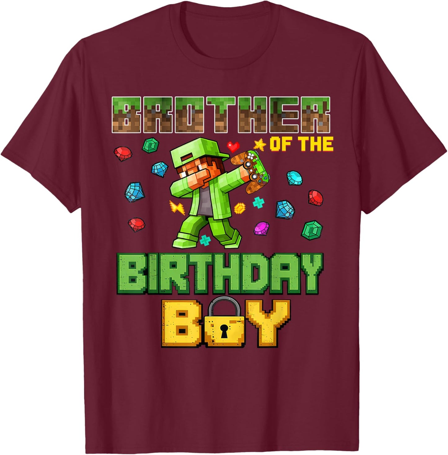 Brother of The Birthday Boy Video Gamer Pixel Dab Number T-Shirt - T-Shirt | Maroon