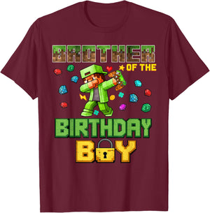 Brother of The Birthday Boy Video Gamer Pixel Dab Number T-Shirt - T-Shirt | Maroon