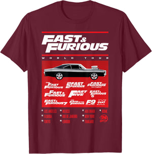 Fast & Furious 25th Anniversary World Tour Muscle Car T-Shirt - T-Shirt | Maroon