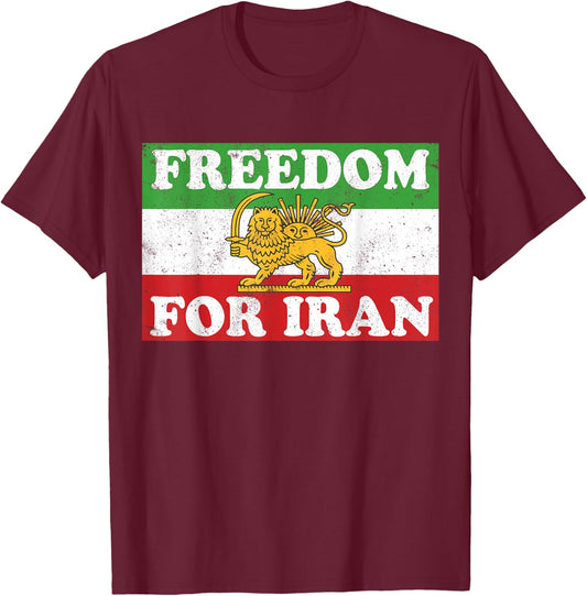 Iranian Lion Flag FREEDOM FOR IRAN Support Women of Iran T-Shirt - T-Shirt | Maroon