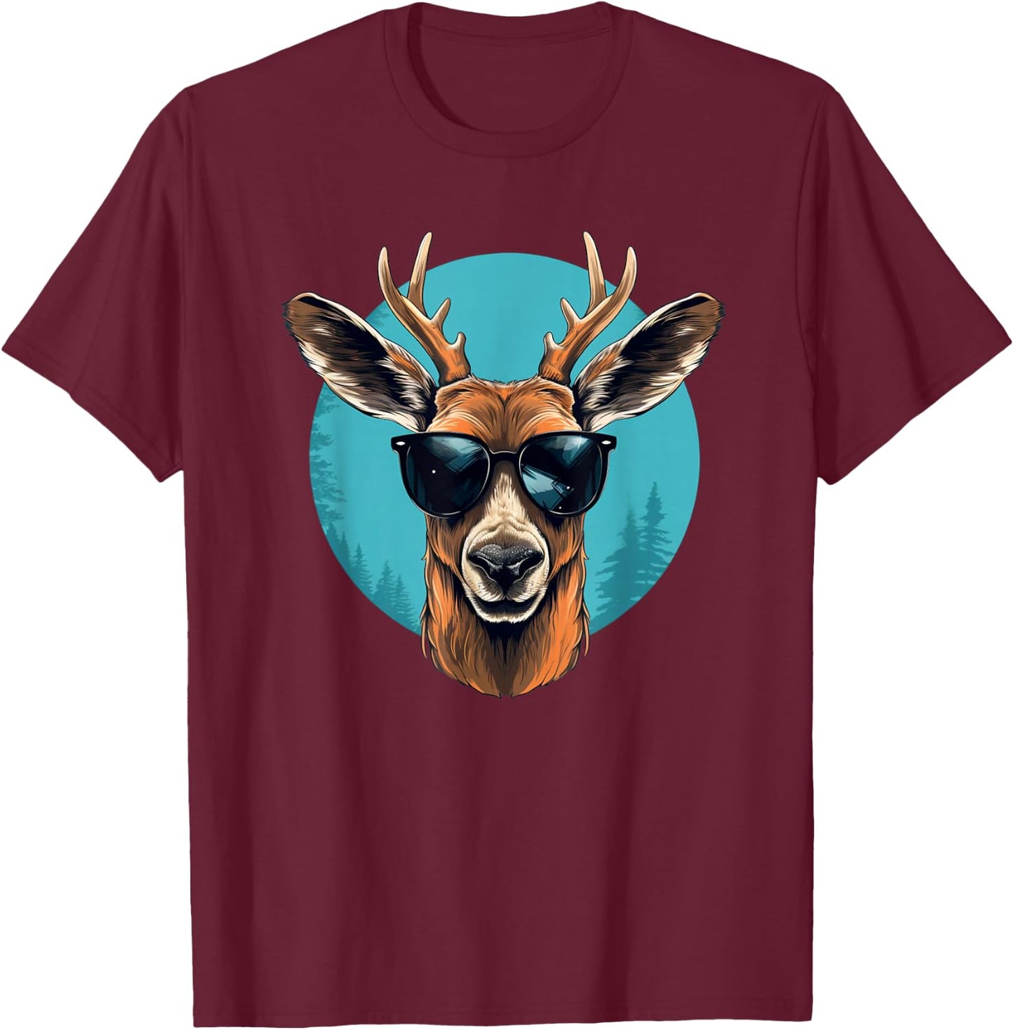 Funny Deer with Sunglasses Costume for Deers Lovers T-Shirt - T-Shirt | Maroon