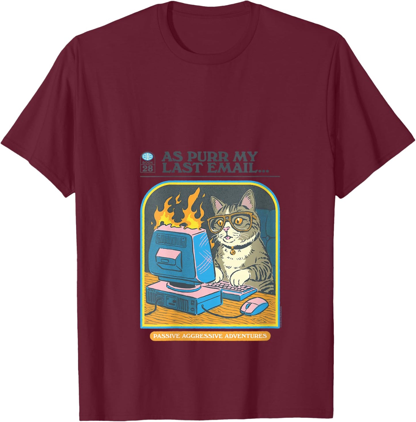 Steven Rhodes As Purr My Last Email Cat Humor V-Neck T-Shirt - T-Shirt | Maroon
