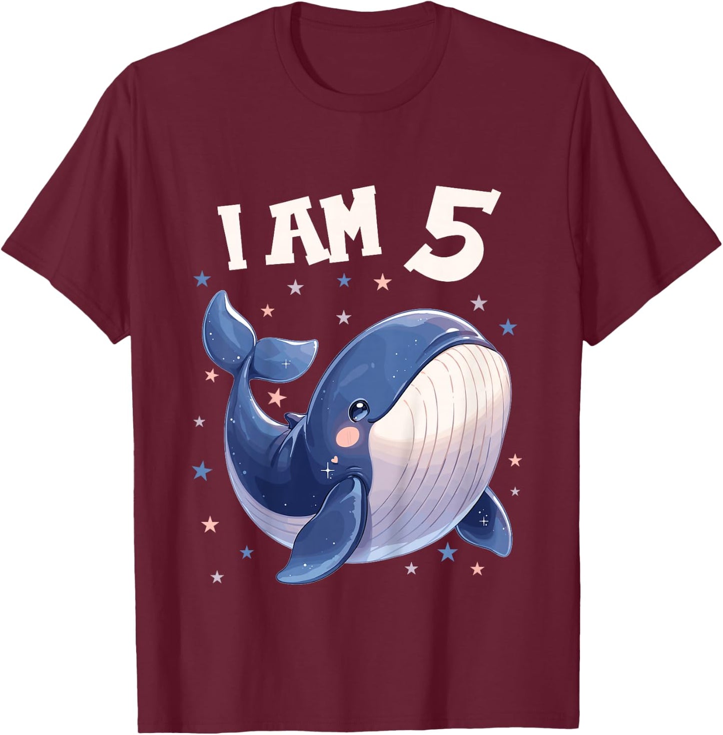 5 Years old 5 birthday Blue Whales Boy Girl Blue Whale T-Shirt - T-Shirt | Maroon