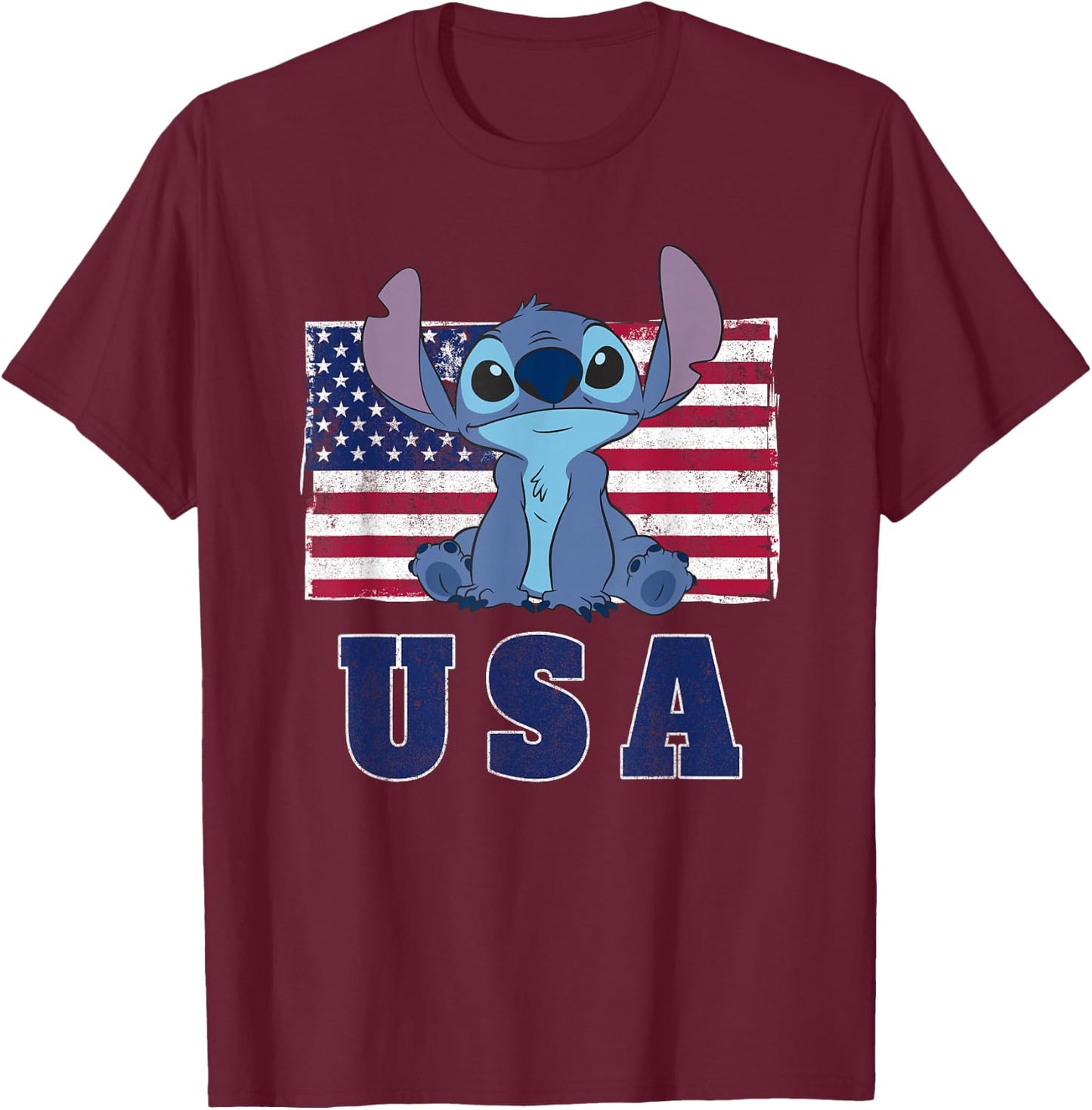 Disney Lilo & Stitch Americana Stitch USA , grey, S T-Shirt - T-Shirt | Maroon