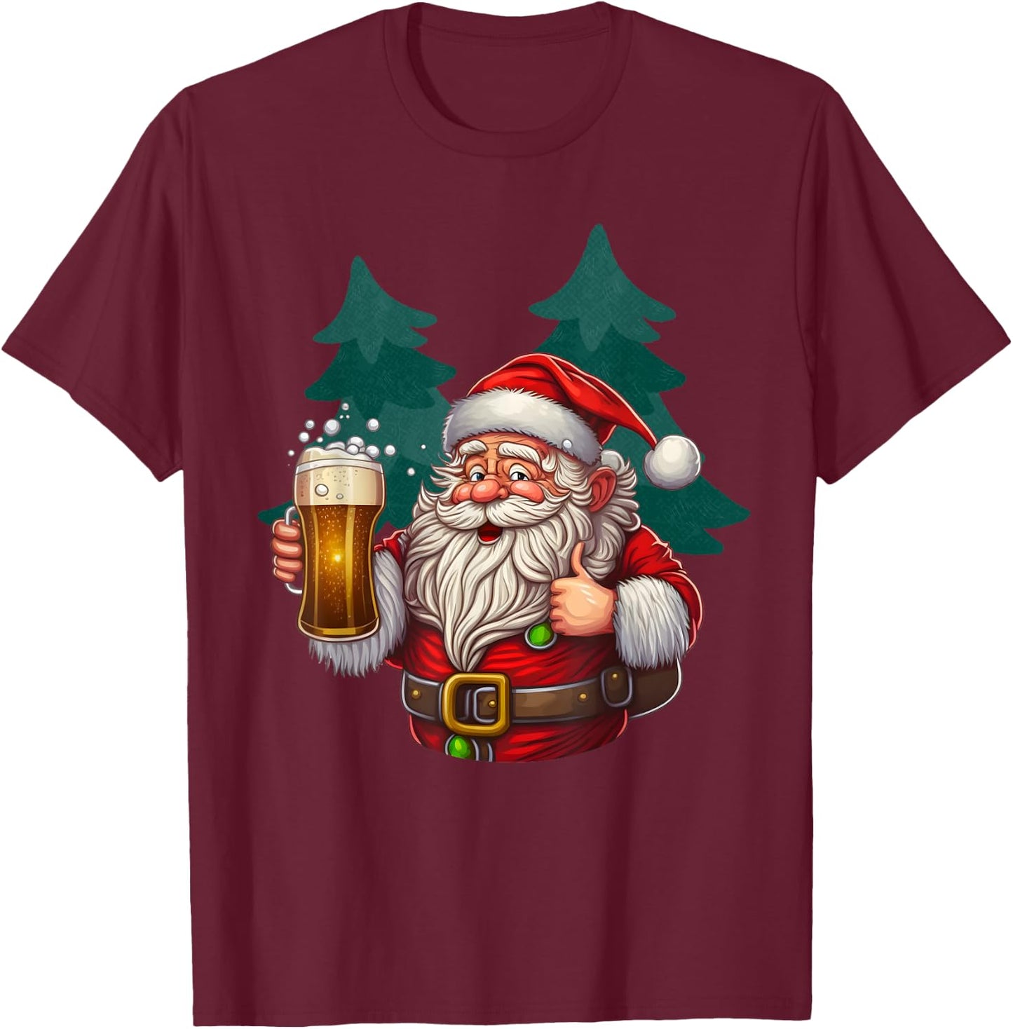 Funny Christmas Santa Drinking Beer Costume T-Shirt - T-Shirt | Maroon
