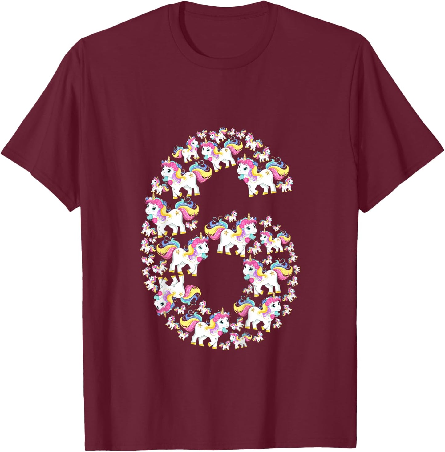 Kids Unicorn 6th Birthday Kids Girls 6 Years Old Sixth Six T-Shirt - T-Shirt | Maroon