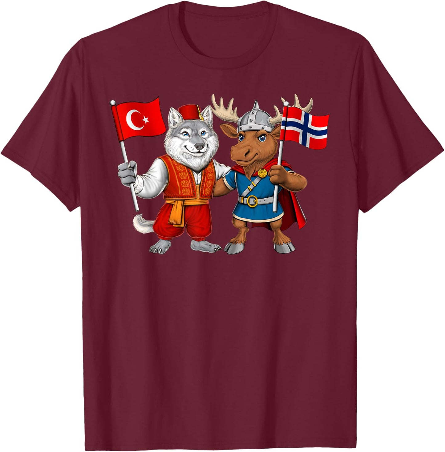 Turkey Norway Flag Turkish Norwegian Roots Türkiye Heritage T-Shirt - T-Shirt | Maroon