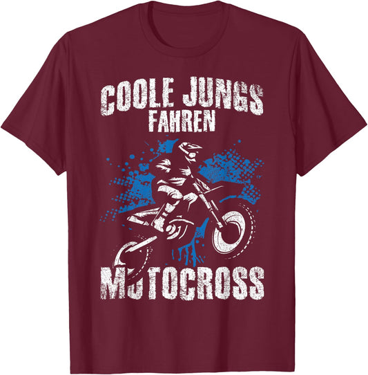 Coole Boys Driving Motocross - Dirt Biker Children's , black, s T-Shirt - T-Shirt | Maroon