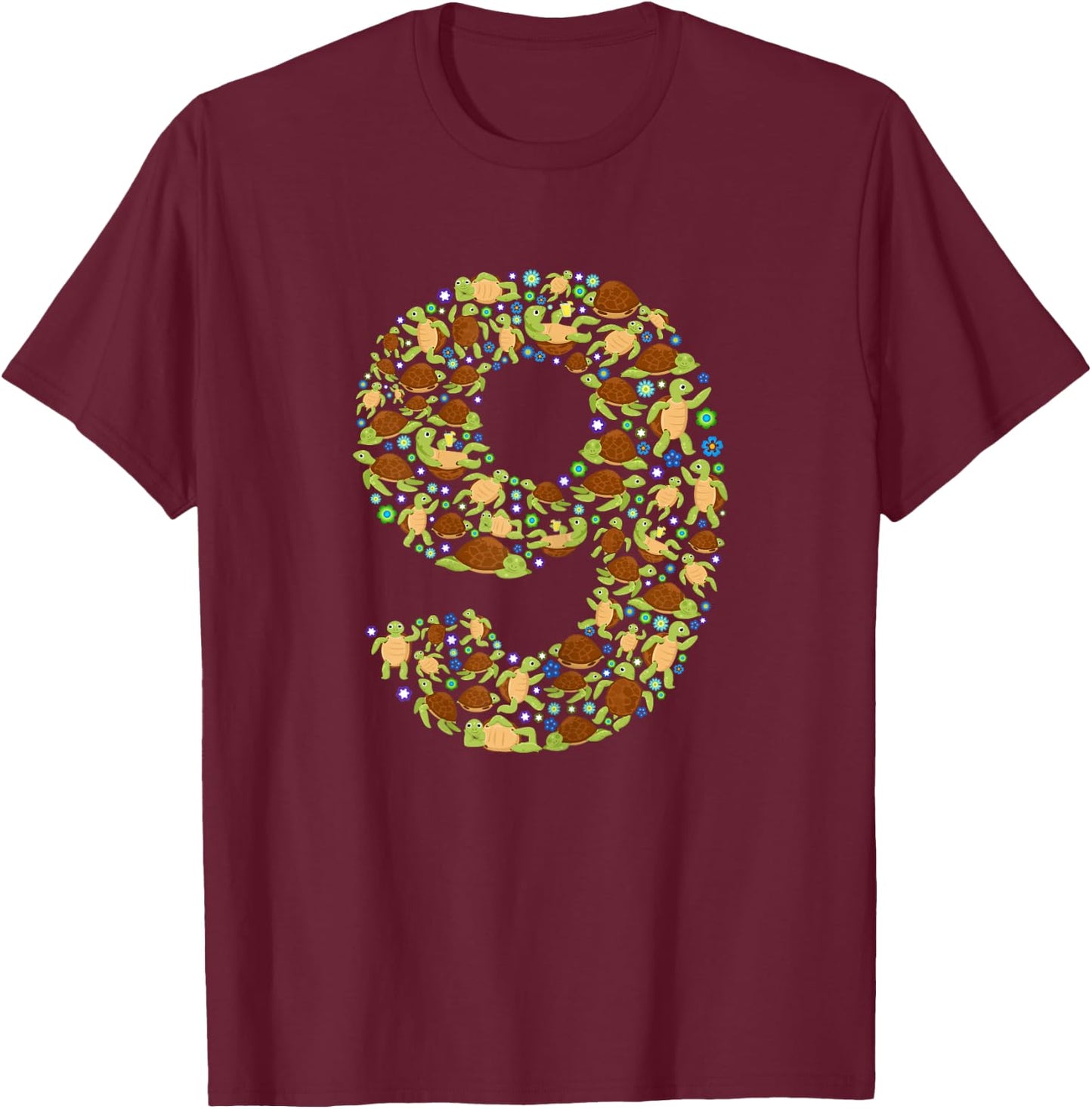 9 Jahre alte Schildkröte für Mädchen, Jungen, Schildkröten T-Shirt - T-Shirt | Maroon
