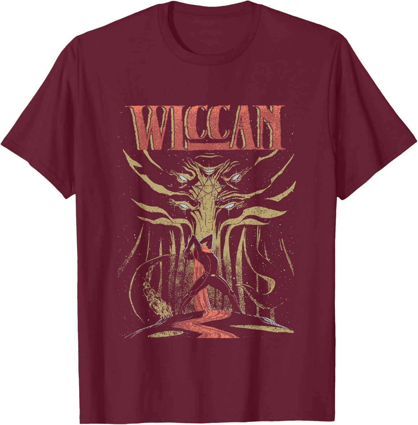 Marvel Universe Classic Pentagram Wiccan Retro Big Poster T-Shirt - T-Shirt | Maroon