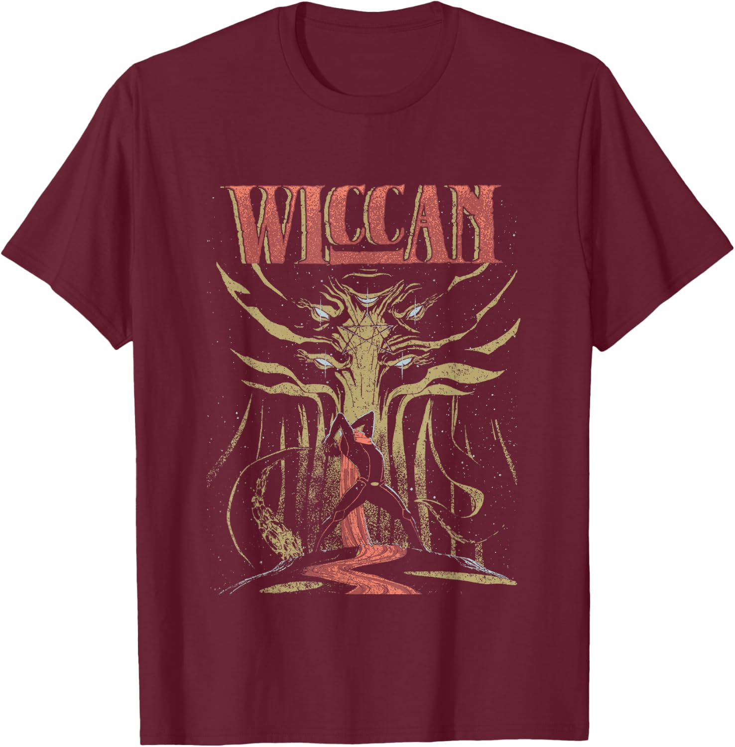 Marvel Universe Classic Pentagram Wiccan Retro Big Poster T-Shirt - T-Shirt | Maroon