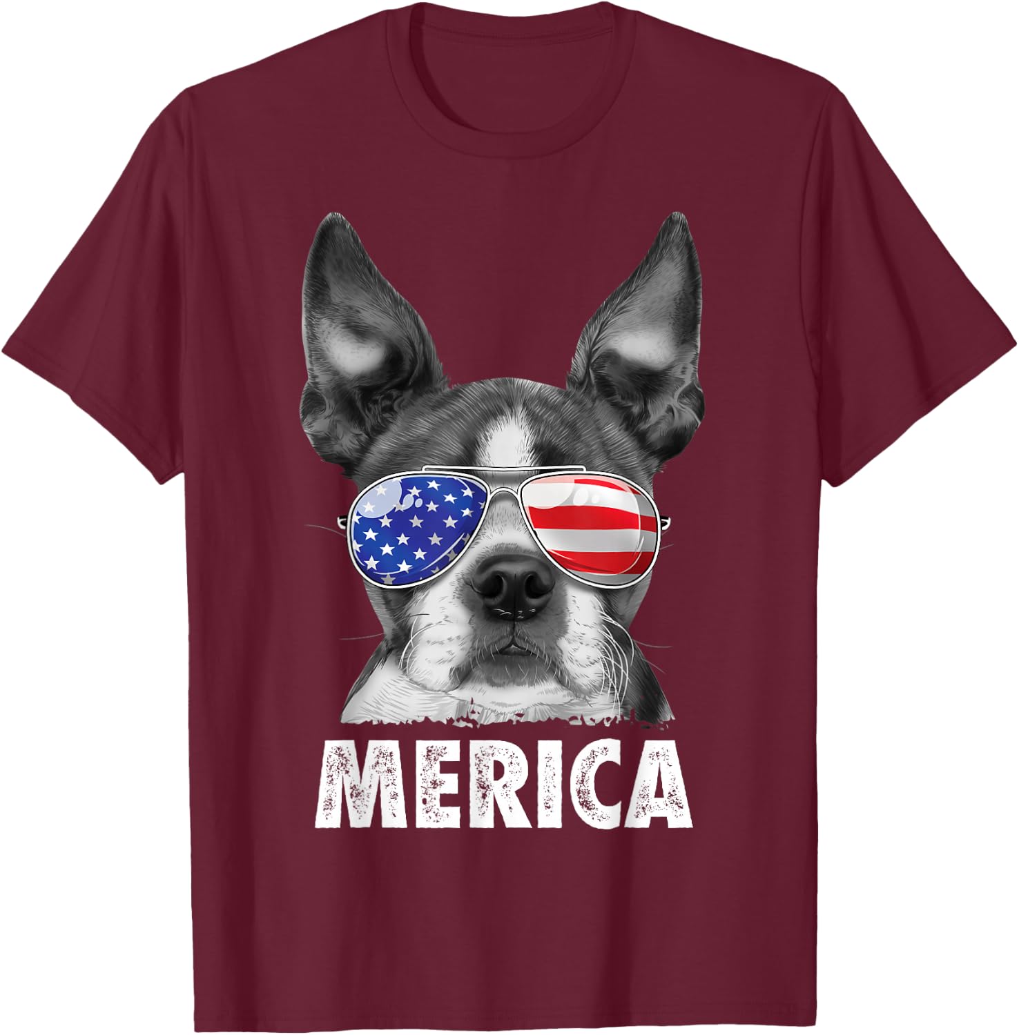 Boston Terrier 4th of July Merica Men Women USA Flag Vintage T-Shirt - T-Shirt | Maroon