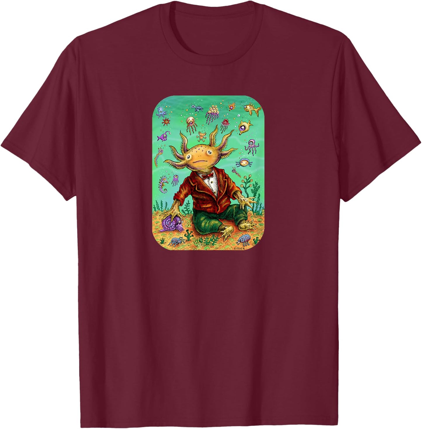 Lil Axolotl - by Emek Artman T-Shirt - T-Shirt | Maroon