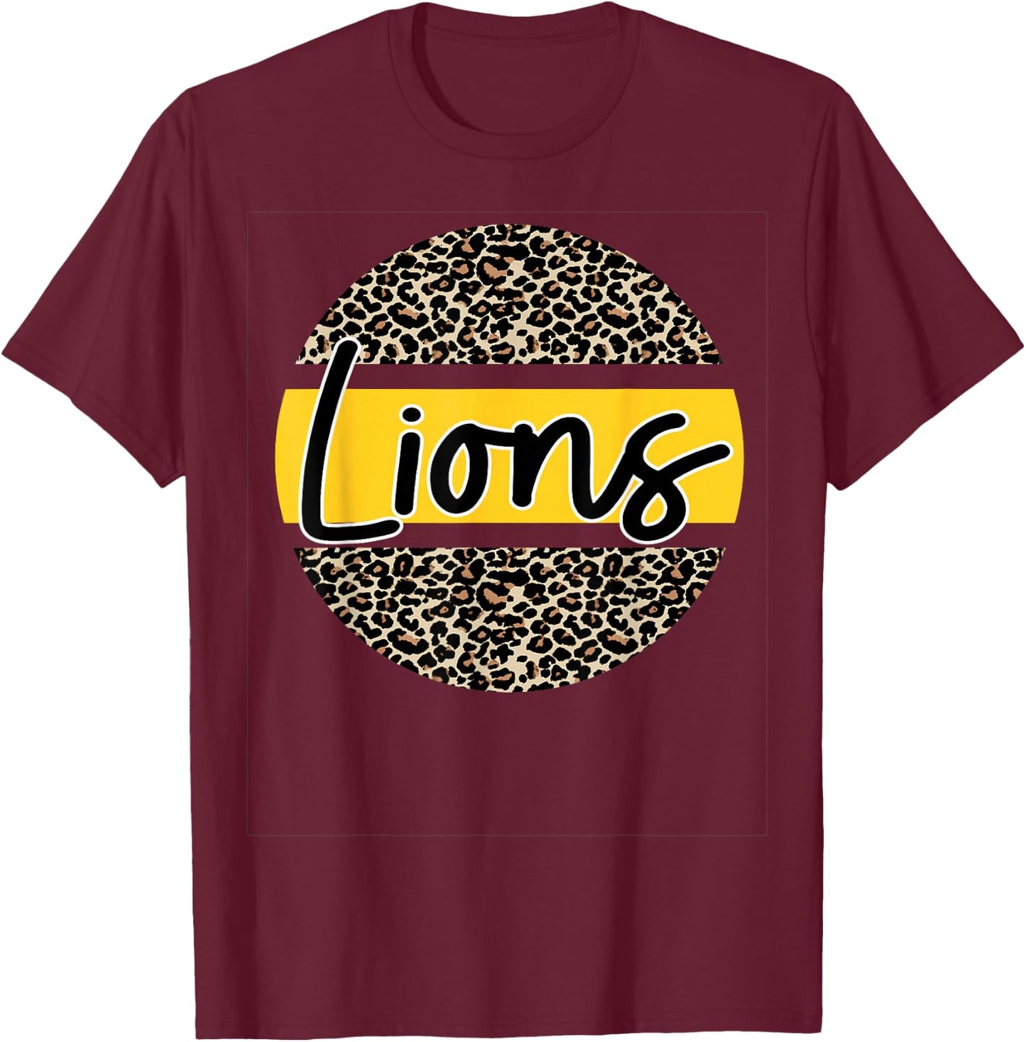 Lions School Spirit Leopard Print Yellow T-Shirt - T-Shirt | Maroon